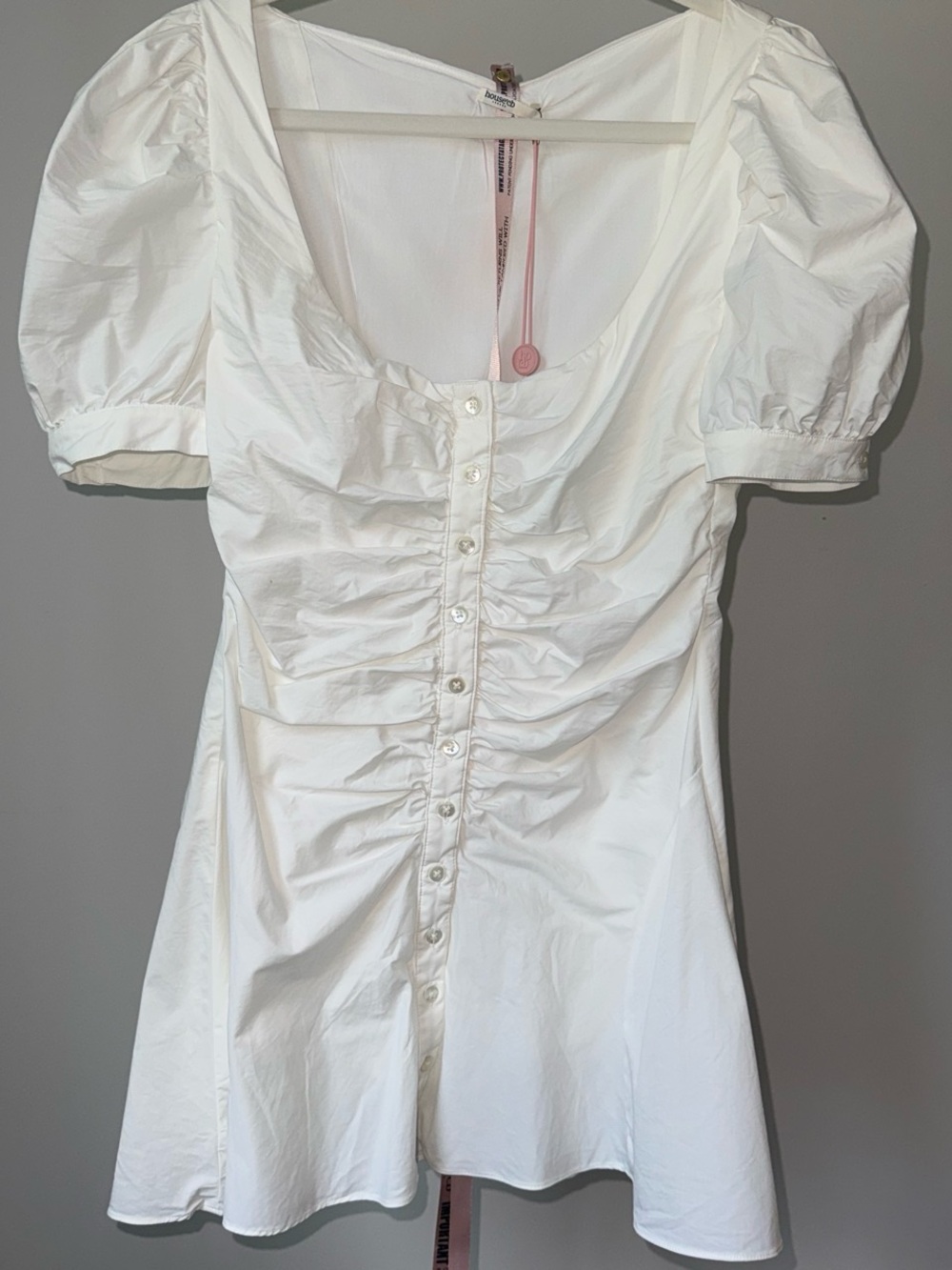 House of CB Hameda White Mini Dress with Puff Sleeves, Size M, New with Tags